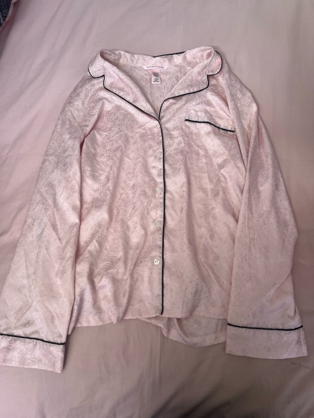 Victoria's Secret Pale Pink Satin-Trim Pajama Top